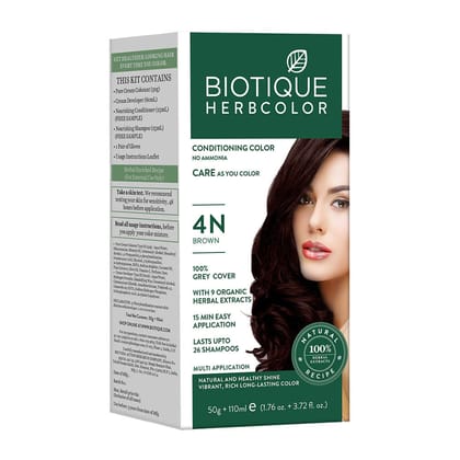 Biotique Herbcolor Hair Color 4N - Brown (50gm+110ml)-50gm+110ml