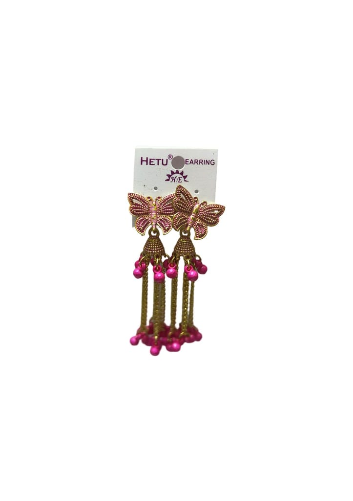 oxidized butterfly earrings with pink beads