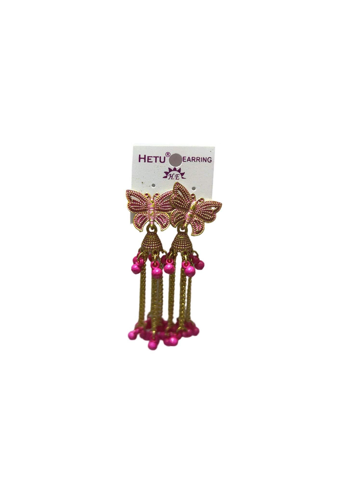 oxidized butterfly earrings with pink beads