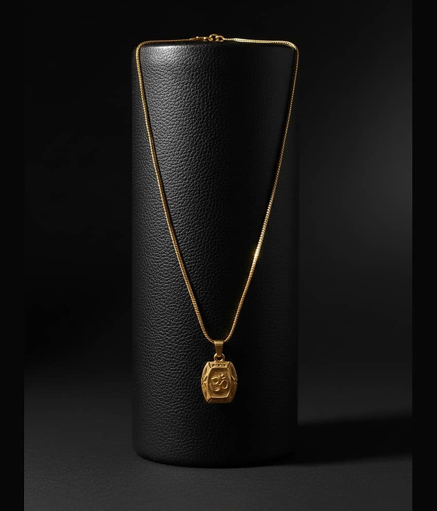 Men's Sacred Om Engraved Gold-Plated Pendant With Box Chain