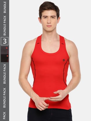 Men's Assorted Pack of 3 Solid Combed Cotton Racerback Styled Gym Vest Men's Assorted Pack of 3 Solid Combed Cotton Racerback Styled Gym Vest