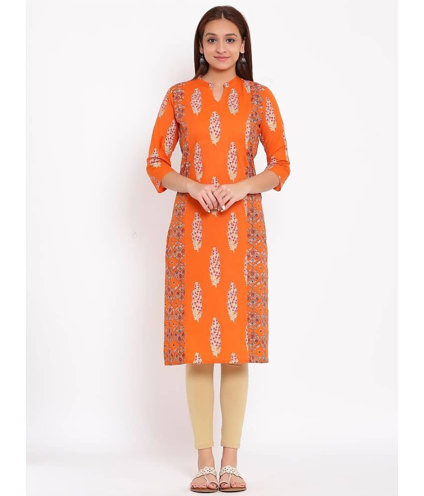 SAART BUNAAI - Orange Cotton Women's Straight Kurti