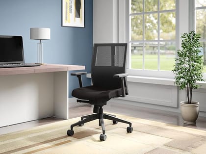 Cross Full Back Knitted Fabric Ergonomic Office Chair (Black Ink) (1 Year Warranty, Adjustable Armrest)