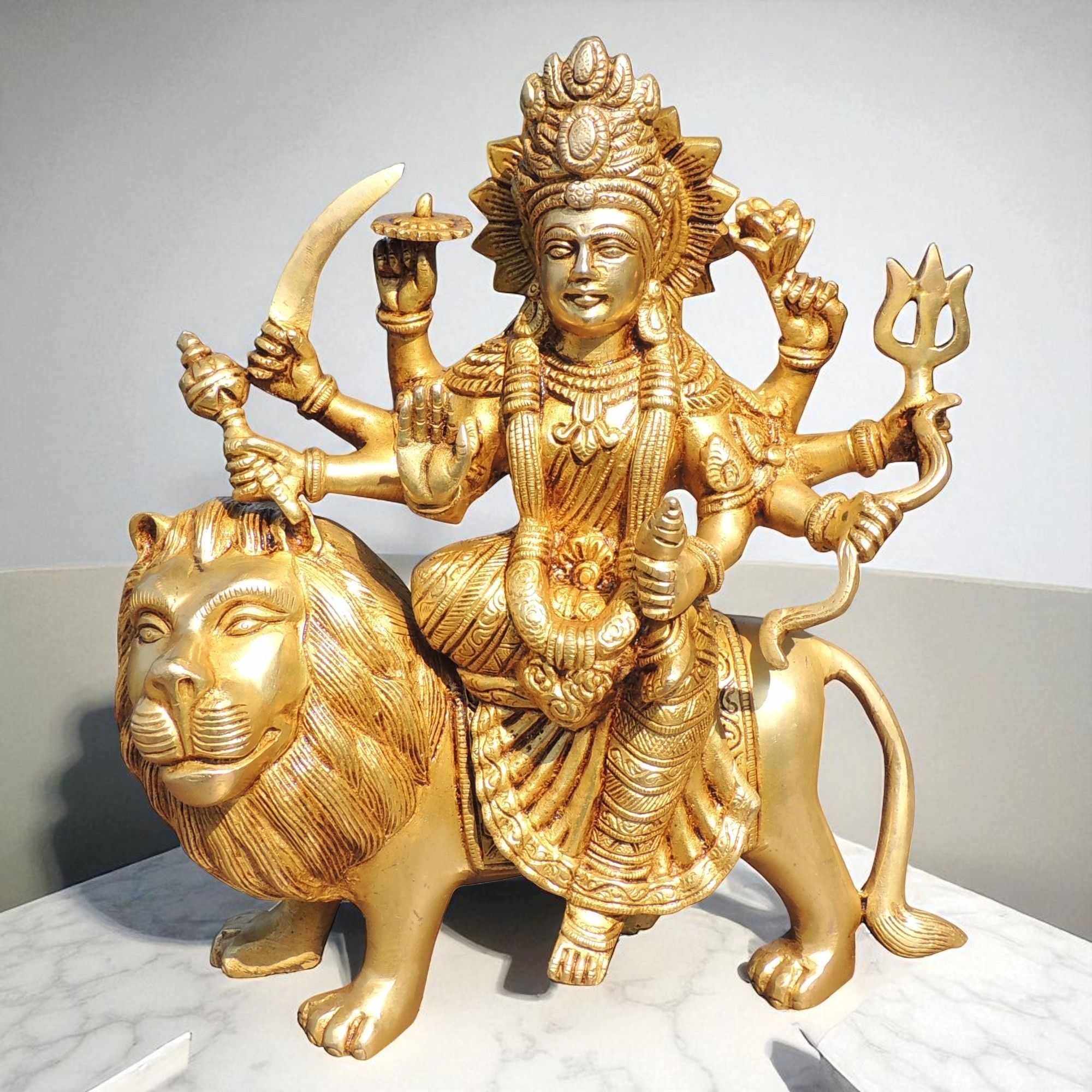 Brass Durga Ji Statue - Handcrafted Religious Idol for Puja Room, Height : 11.5 Inch (BSMAS1028 L)