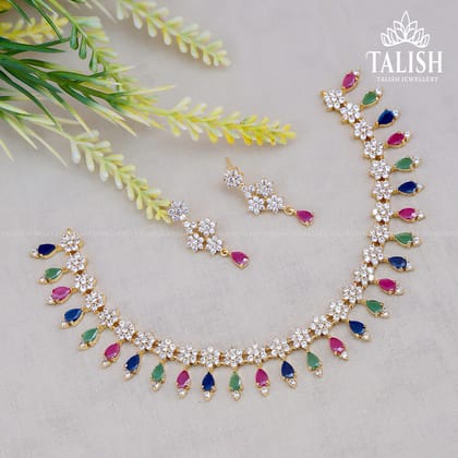 Elegant Multicolor Stone Necklace and Earring Set - Talish Jewellery