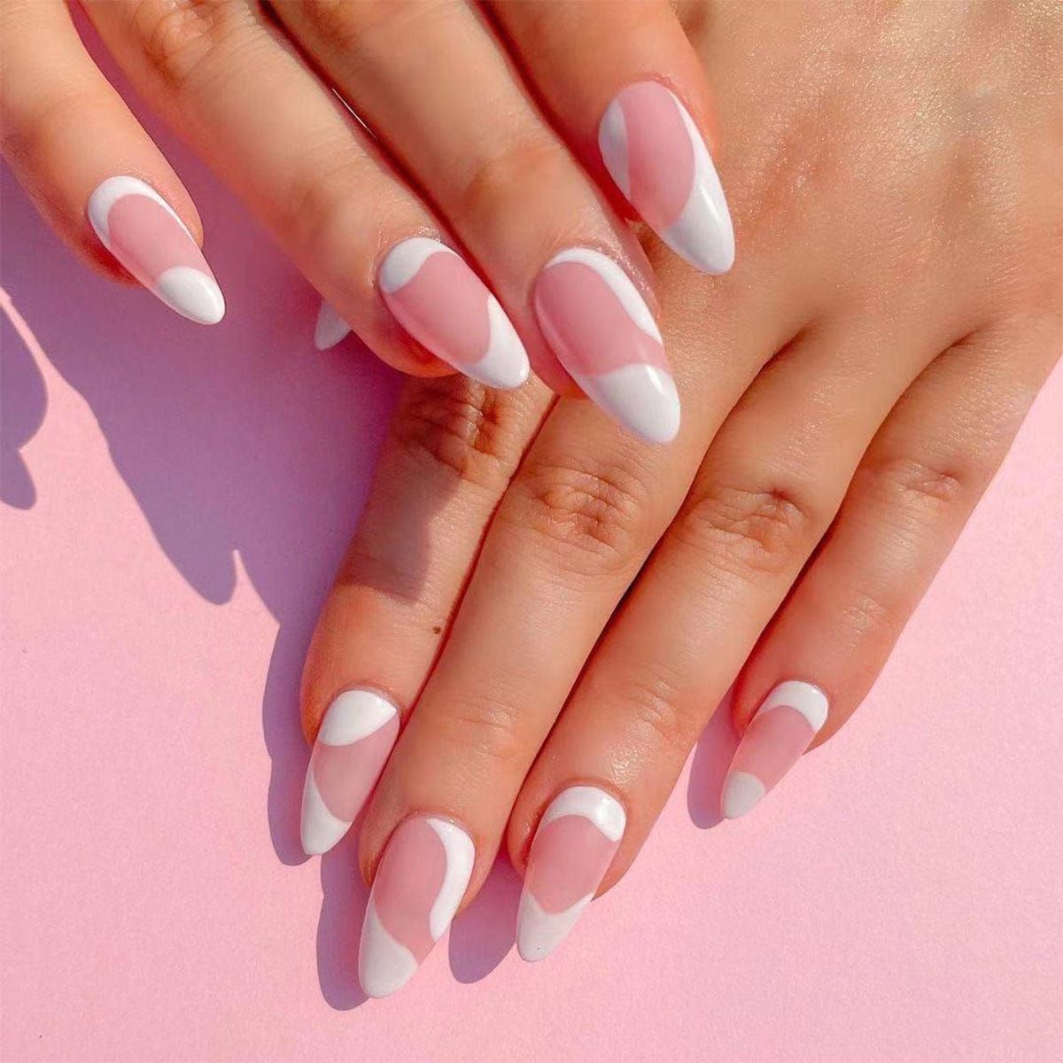 SMOOKY Reusable - 24 Pcs fake nails kit -Pink with White Line