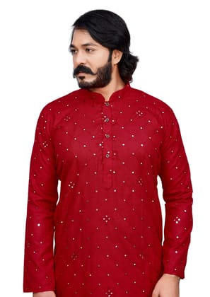 Men's Designer Kurta Set with Exquisite Mirror Embroidery-S