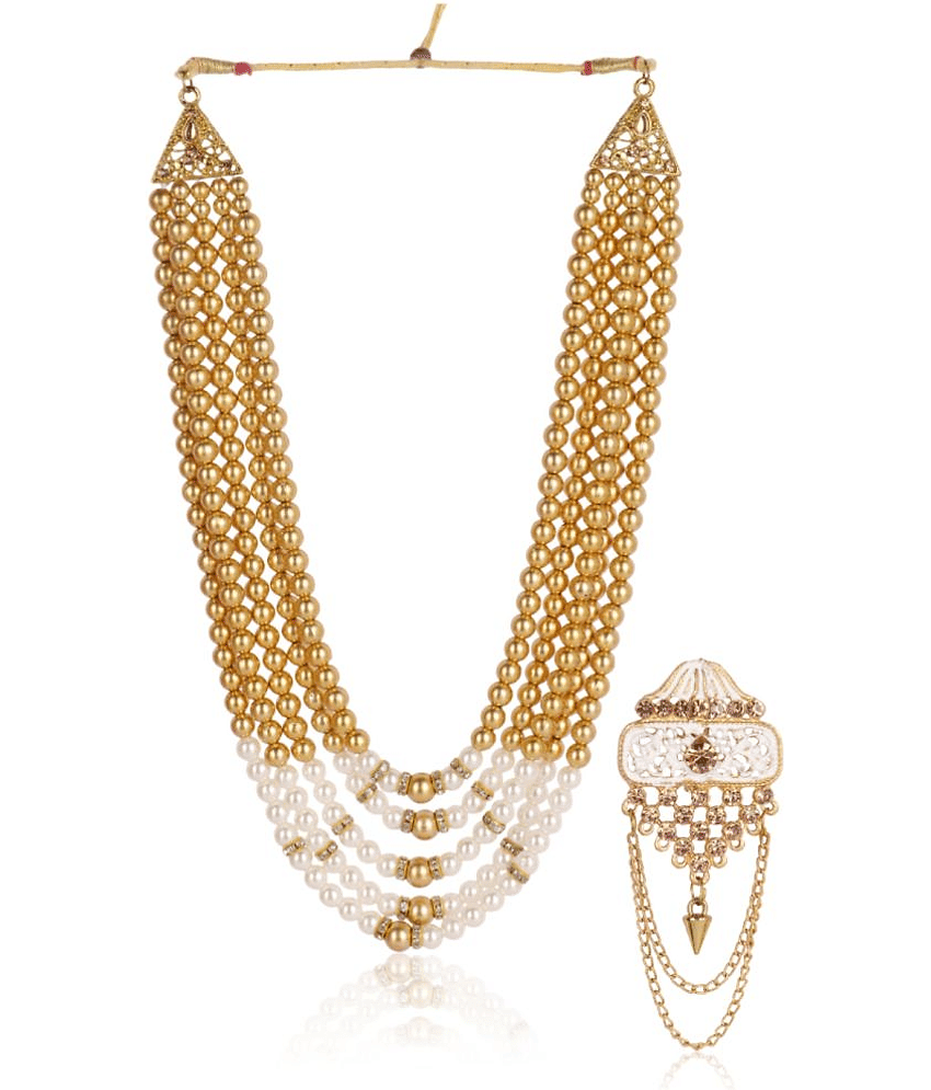 Dulha groom sherwani Necklace/Moti Mala for Men for wedding | Groom Mala and Brooch Set
