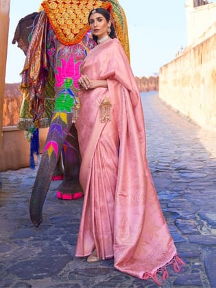 Light Pink Banarasi Jamawar Woven Silk Saree