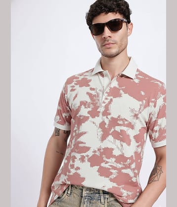 GET GOLF Men Cotton Blend Regular Fit Printed Polo T Shirt ( Peach )