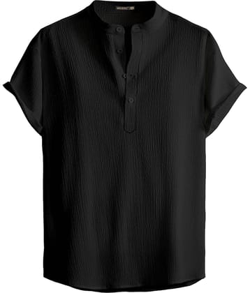 WEBRIC Poly Cotton Regular Fit Self Design Half Sleeves Men's Casual Shirt - Black ( Pack of 1 )