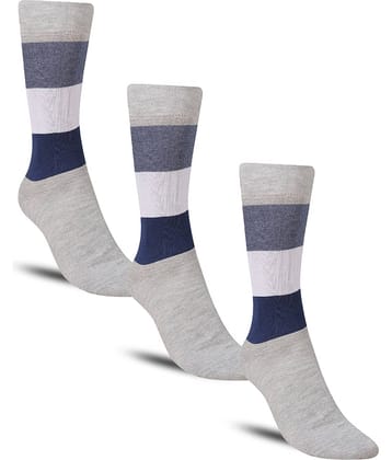 Dollar - Cotton Men's Striped Light Grey Full Length Socks ( Pack of 3 )