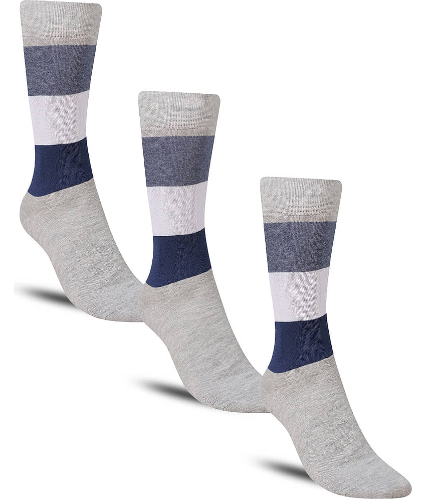 Dollar - Cotton Men's Striped Light Grey Full Length Socks ( Pack of 3 )