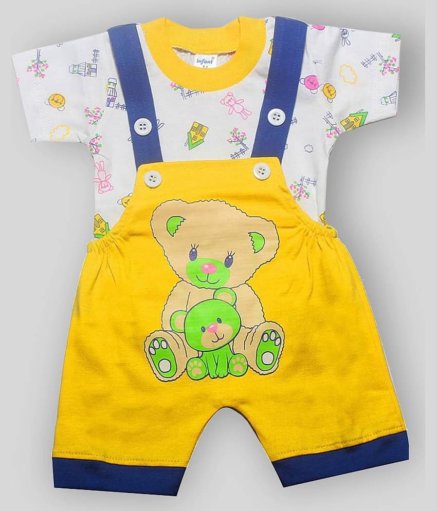 INFANT Pack of 1 Unisex for Baby 100% Cotton Dungaree Sets ( Yellow )