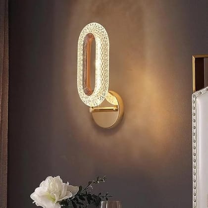 SPARKWORLD Golden Metal Bird LED Wall Sconce Modern Crystal Accent Bedside & Living Room Lamp | Colour: Oval