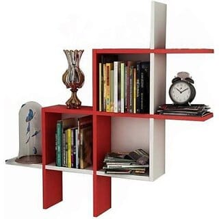 Onlinecraft Ch2817 Wooden Wall Shelf Wooden Wall Shelf (Number Of Shelves - 3, Red, White)