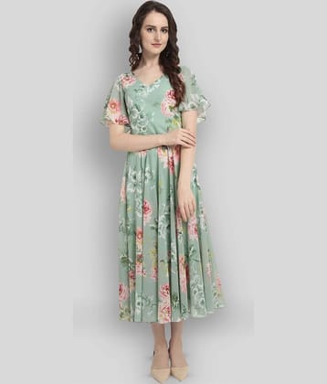 Rare Women Polyester Printed Fit & Flare Dress ( Navy Blue )