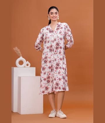 HIGHLIGHT FASHION EXPORT Women Crepe Printed A-line Dress ( White )