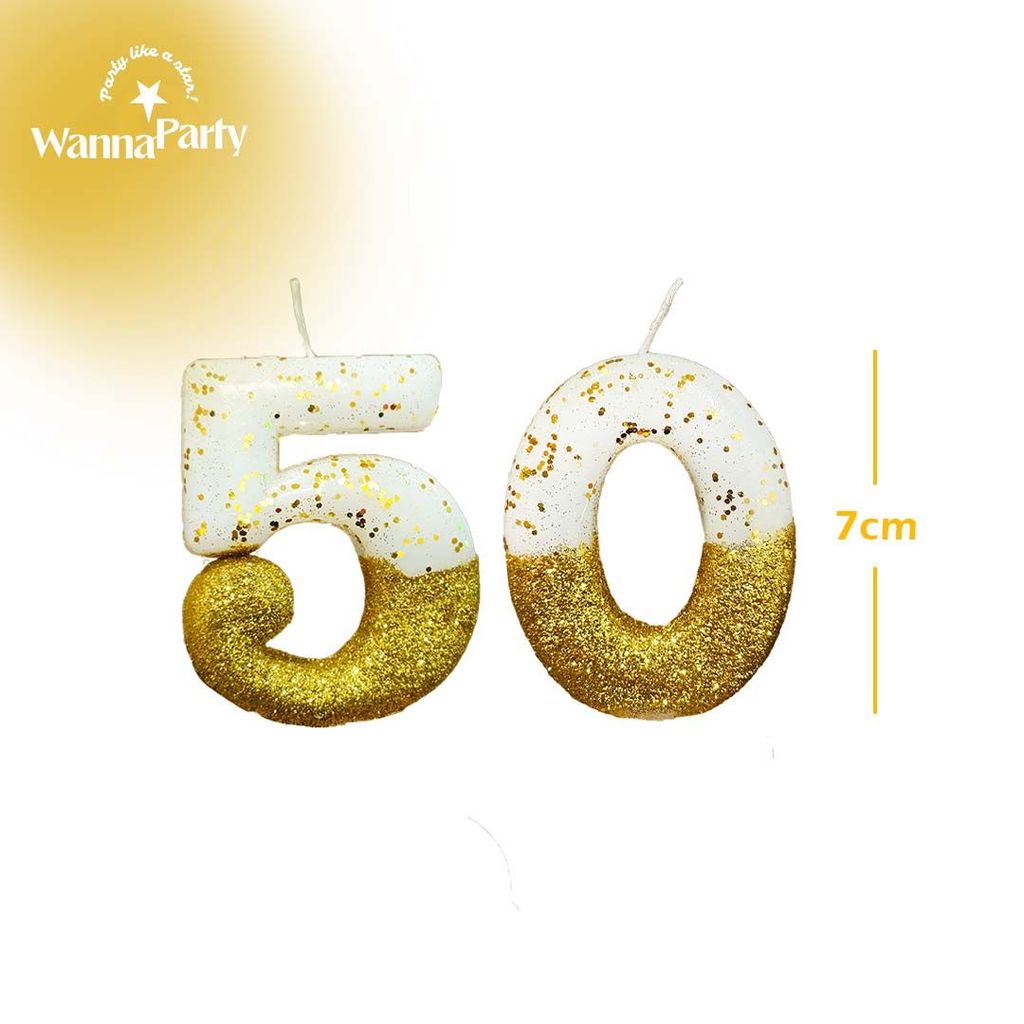 No. 50th Birthday Candle Gold & White w/ Glitter Dust - 1PC - Party and Festive Needs | Buy online on ZillyBuy