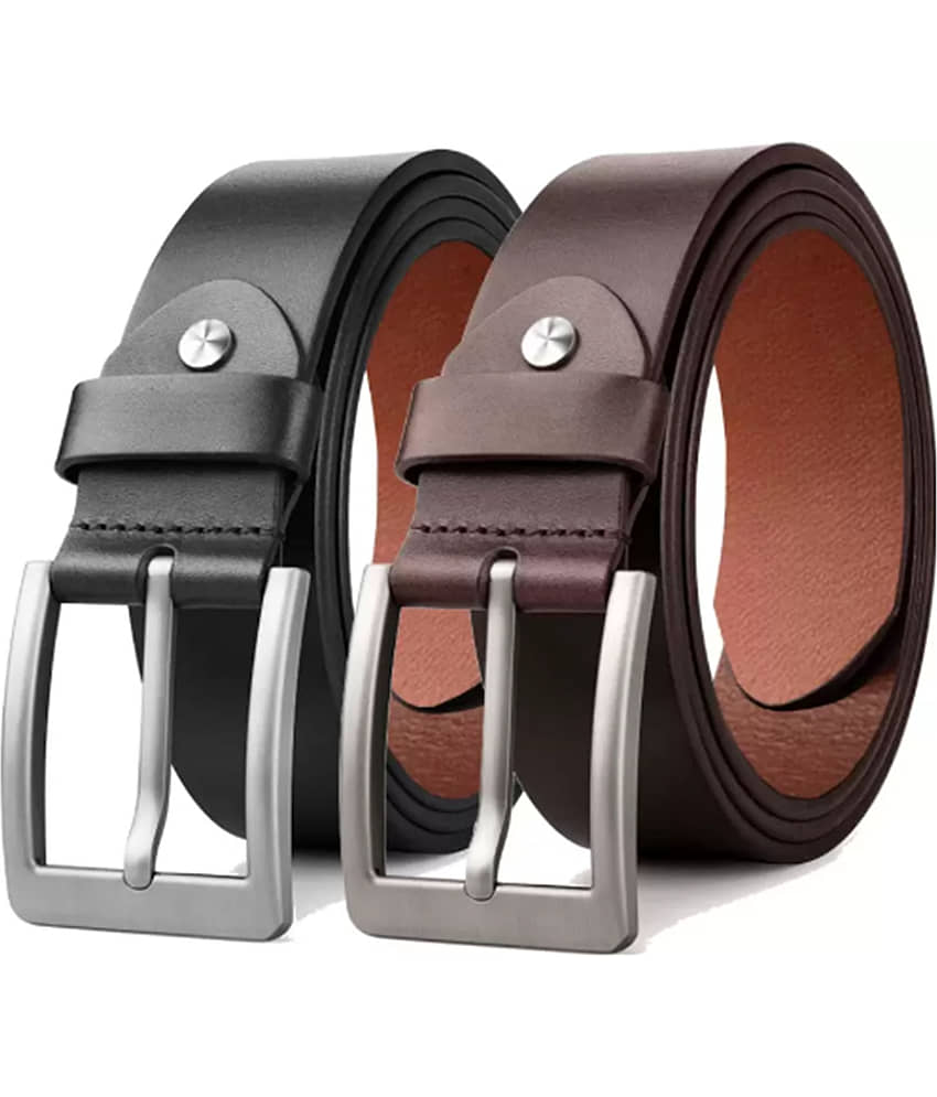 SUNSHOPPING - Multicolor 100% Leather Men's Formal Belt ( Pack of 2 )