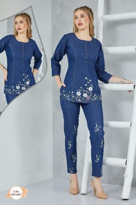 Embroidered Denim Coord for Effortless Style-M