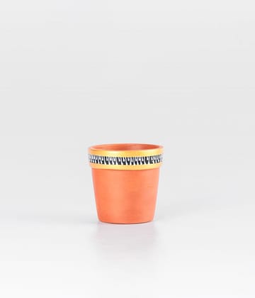 Golden Brown Leaf Design Clay Pot  With Wide Rim