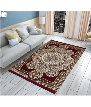 FURNISHING HUT Maroon Cotton Carpet Floral 5x7 Ft