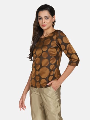 Formal Pure Silk Top - Copper Brown-M