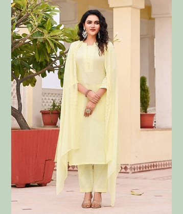 VIBEVISION Cotton Blend Solid Kurti With Pants Women's Stitched Salwar Suit - Yellow ( Pack of 1 )