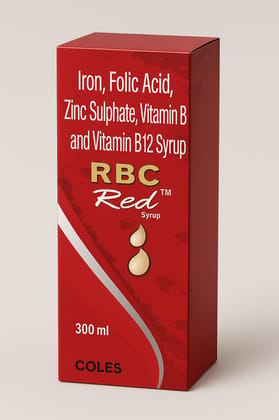 RBC Red Syrup - 300 ml Iron, Folic Acid, Zinc, Vitamin B6, B12 RBC Red Syrup - 300 ml Iron, Folic Acid, Zinc, Vitamin B6, B12