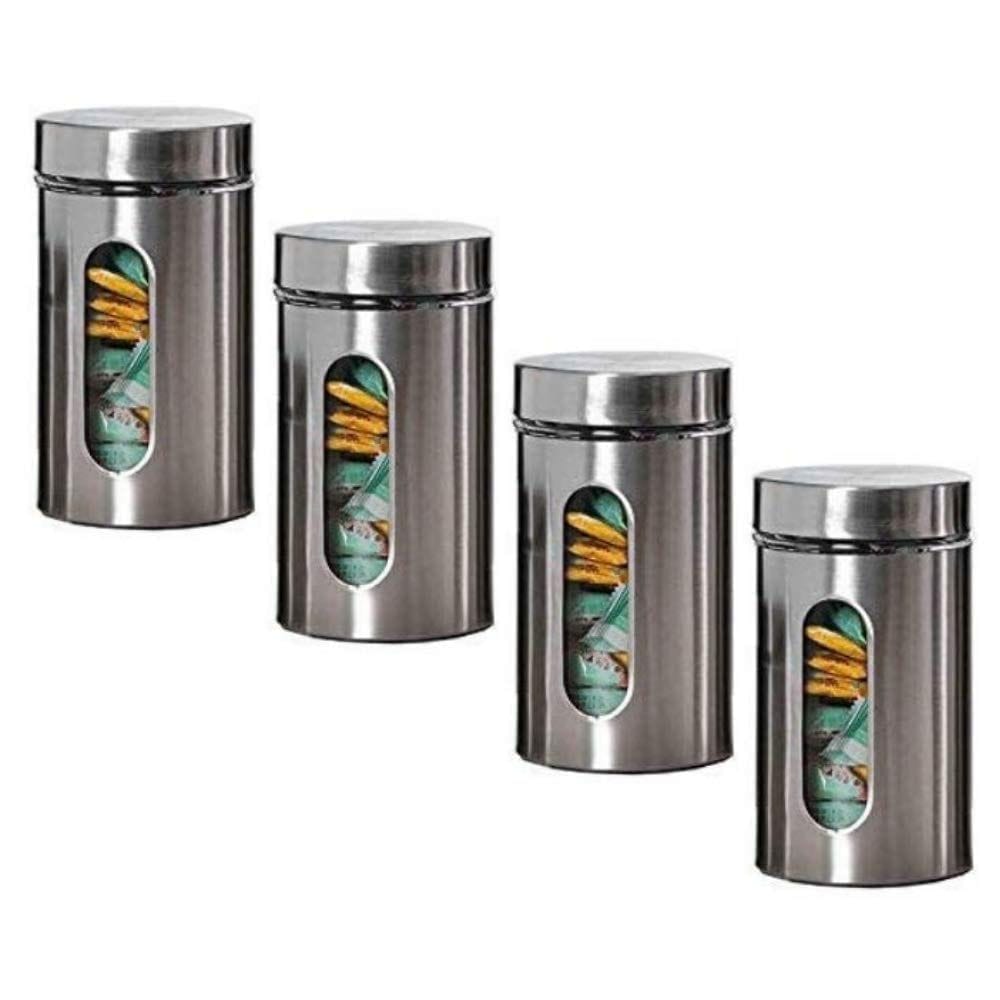 Femora Femora Glass Window Jar for Kitchen Storage Kitchen Storage Jars with Glass Window, 1000 ml, Set of 4, Free Replacement of Lids