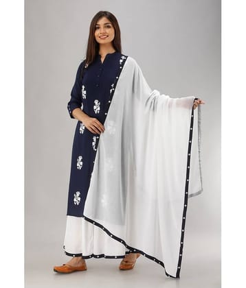 MAUKA - Navy Straight Rayon Women's Stitched Salwar Suit ( Pack of 1 )