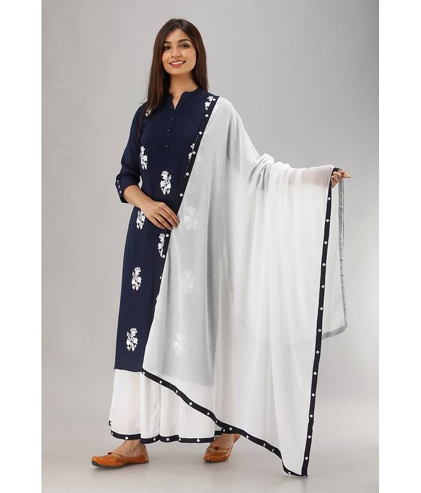 MAUKA - Navy Straight Rayon Women's Stitched Salwar Suit ( Pack of 1 )