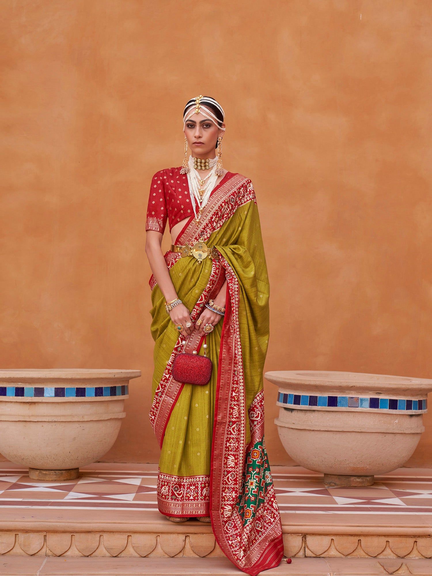 Mehendi Green Woven Designed Patola Silk Saree