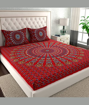 Cosito Cotton 1 Double Bedsheet with 2 Pillow Covers ( Red )