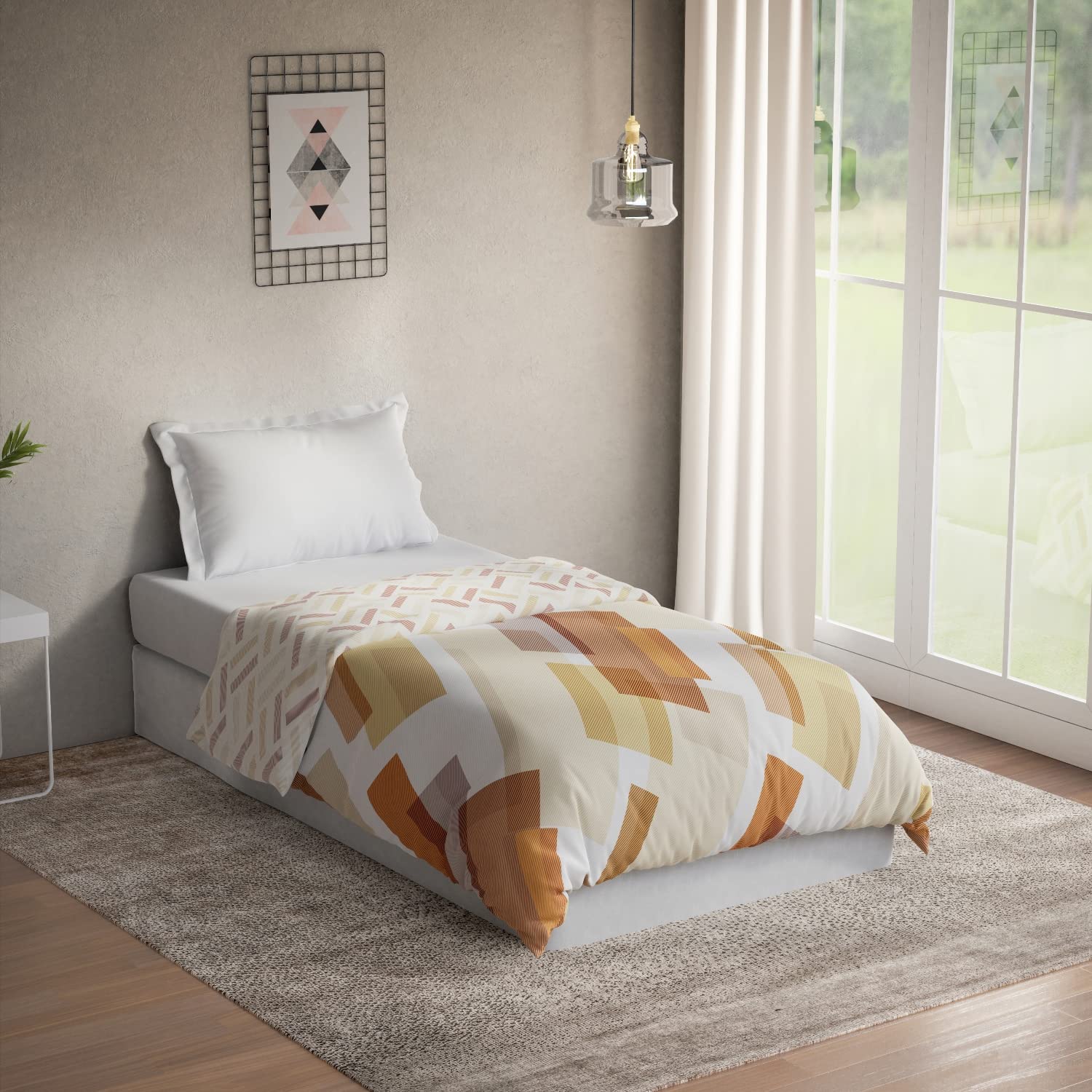 DDECOR - Optima Collection 100% Cotton Geometric Pattern 136TC Single Quilt|152 CM X 229 CM| - Yellow
