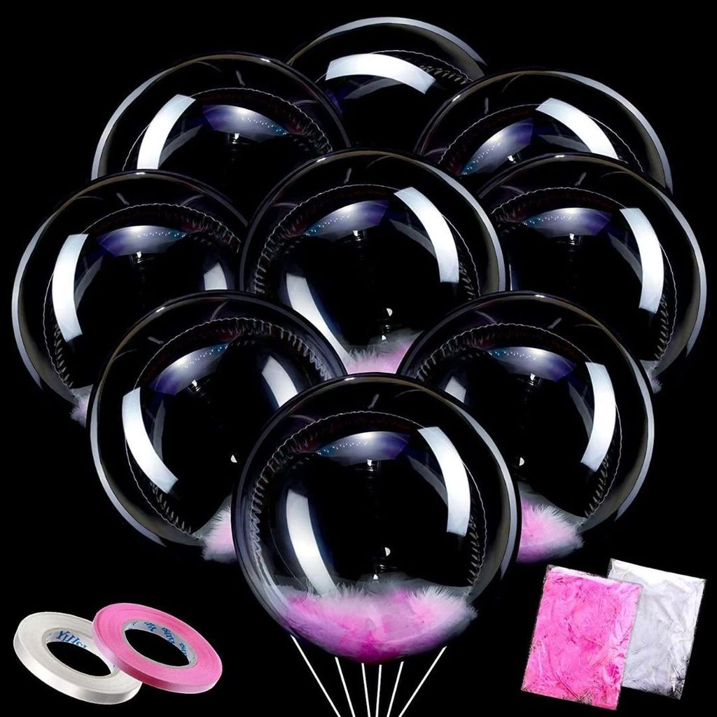 Transparent Balloon w/ Pink Feathers 18" - Party and Festive Needs | Buy online on ZillyBuy