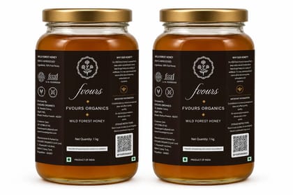Favours Organics Wild Forest Honey 1kg | Raw Unprocessed | No Added Sugar or Preservatives | 100% Pure Honey | Immunity Booster | Natural Forest Harvested Honey Pack of 2