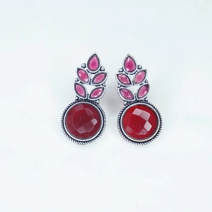 Oxidized Silver Earrings with Red and Pink CZ Stones For Girls Women