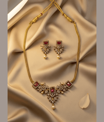 ROFARWORD Gold Brass Necklace Set ( Pack of 1 )