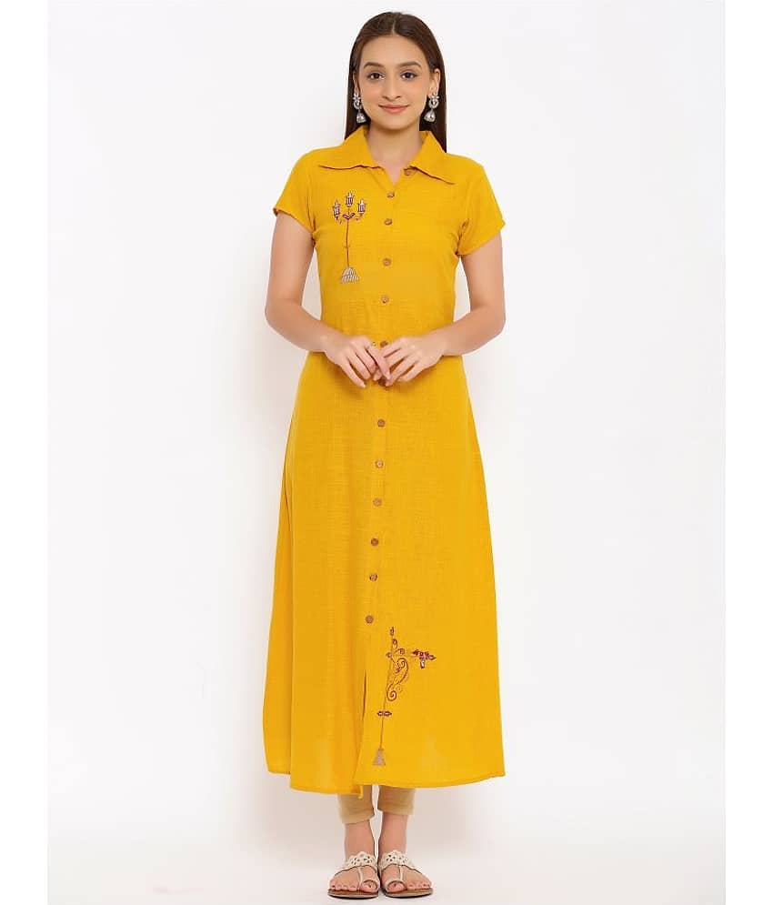 FabbibaPrints - Yellow Cotton Women's Flared Kurti ( )