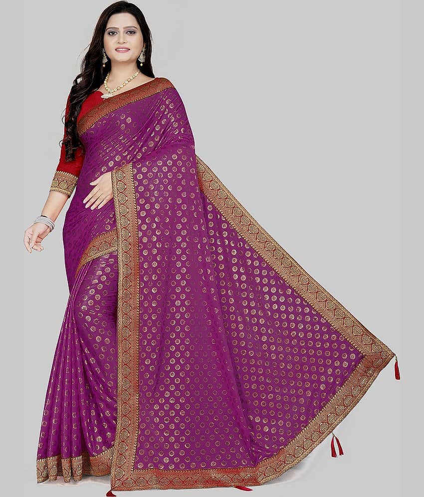 Gazal Fashions Lycra Printed Saree With Unstitched Blouse Piece ( Purple )