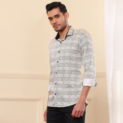 Geometrical Print Casual Shirt Beige color-M