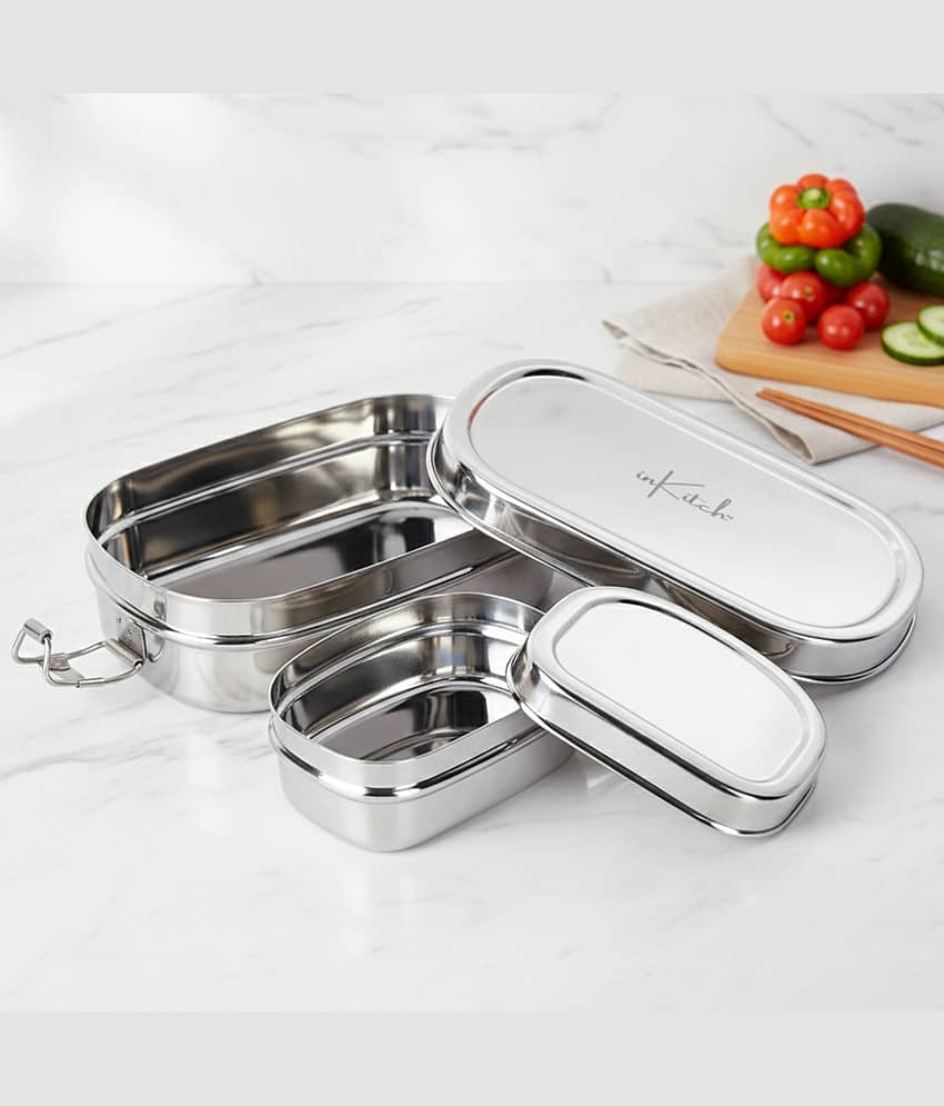 inKitch Steel Rectangle Lunch Box Stainless Steel Lunch Box 1 - Container ( Pack of 1 )