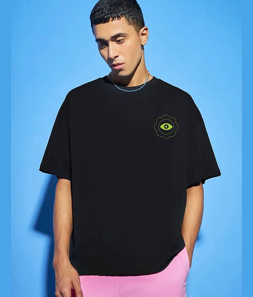 Veirdo Pack of 1 Cotton Oversized Fit Men's T-Shirt ( Black )
