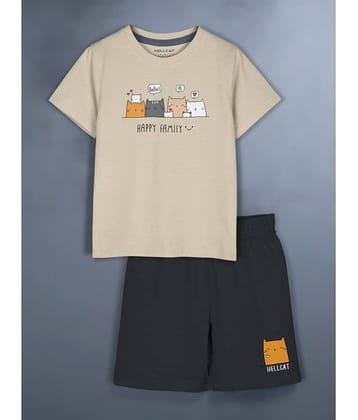 HELLCAT Pack of 1 Girls Cotton Blend Top With Shorts ( Beige )