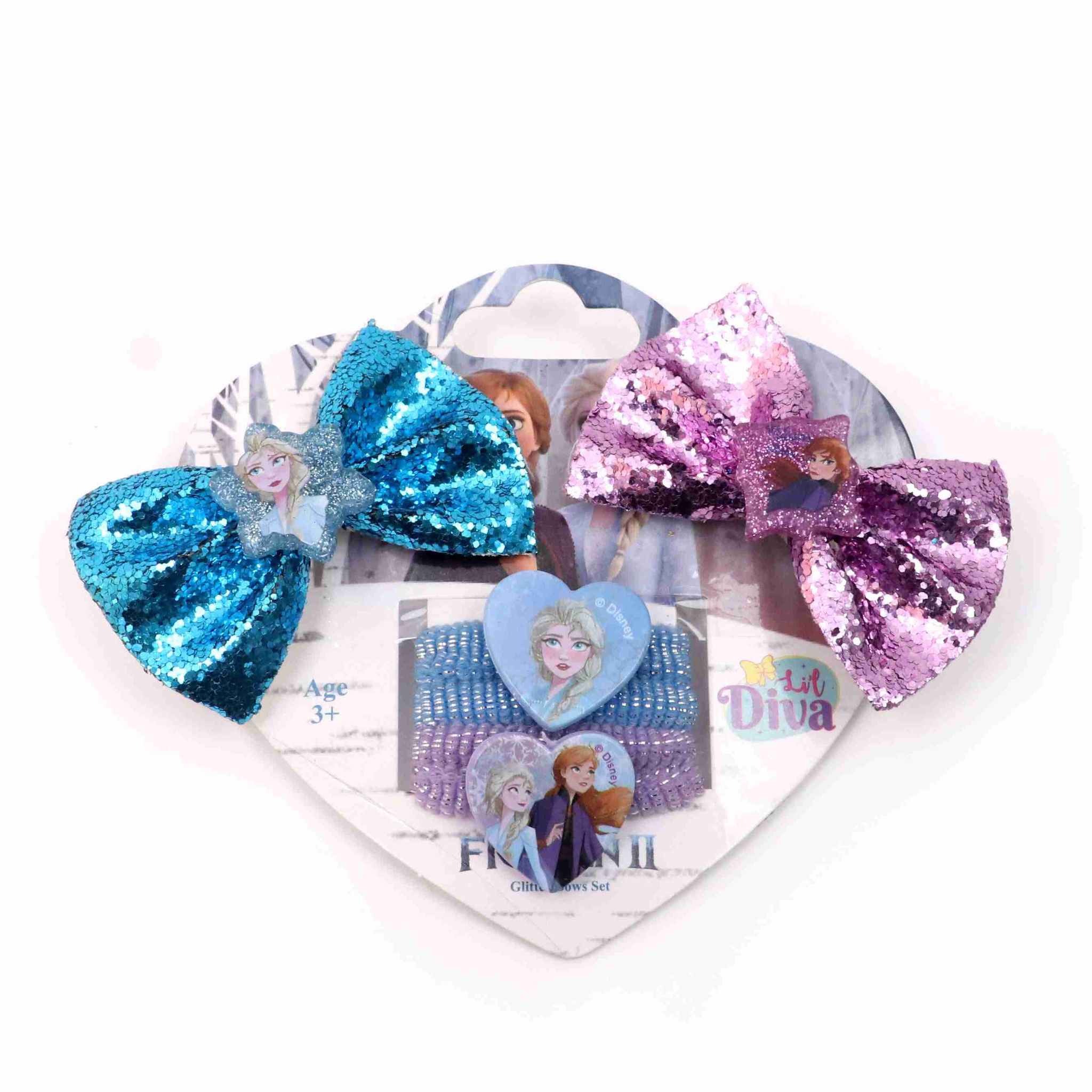 Li'l Diva Disney Frozen II Glitter Bows Set For Baby Girls Kids 3 Years and Above