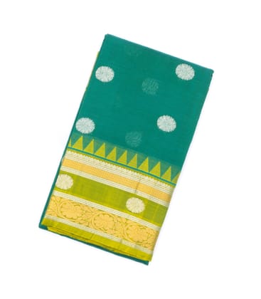 Teal Handloom Chirala Silk Cotton Saree With Chakaram Buttas-Teal