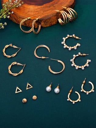 Gold Plated Geometric Set of 9 Hoops Gold Plated Geometric Set of 9 Hoops