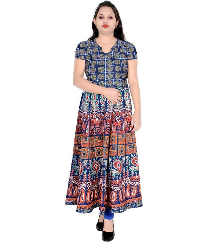 Sttoffa - Blue Cotton Women's Flared Kurti